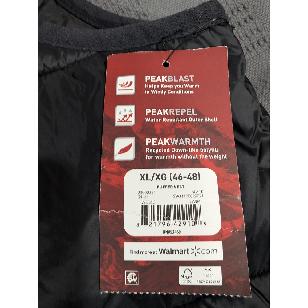 Swiss Tech Mens Black Puffer Vest Water Repellent PeakBlast XL 46-48 NWT - Picture 3 of 8